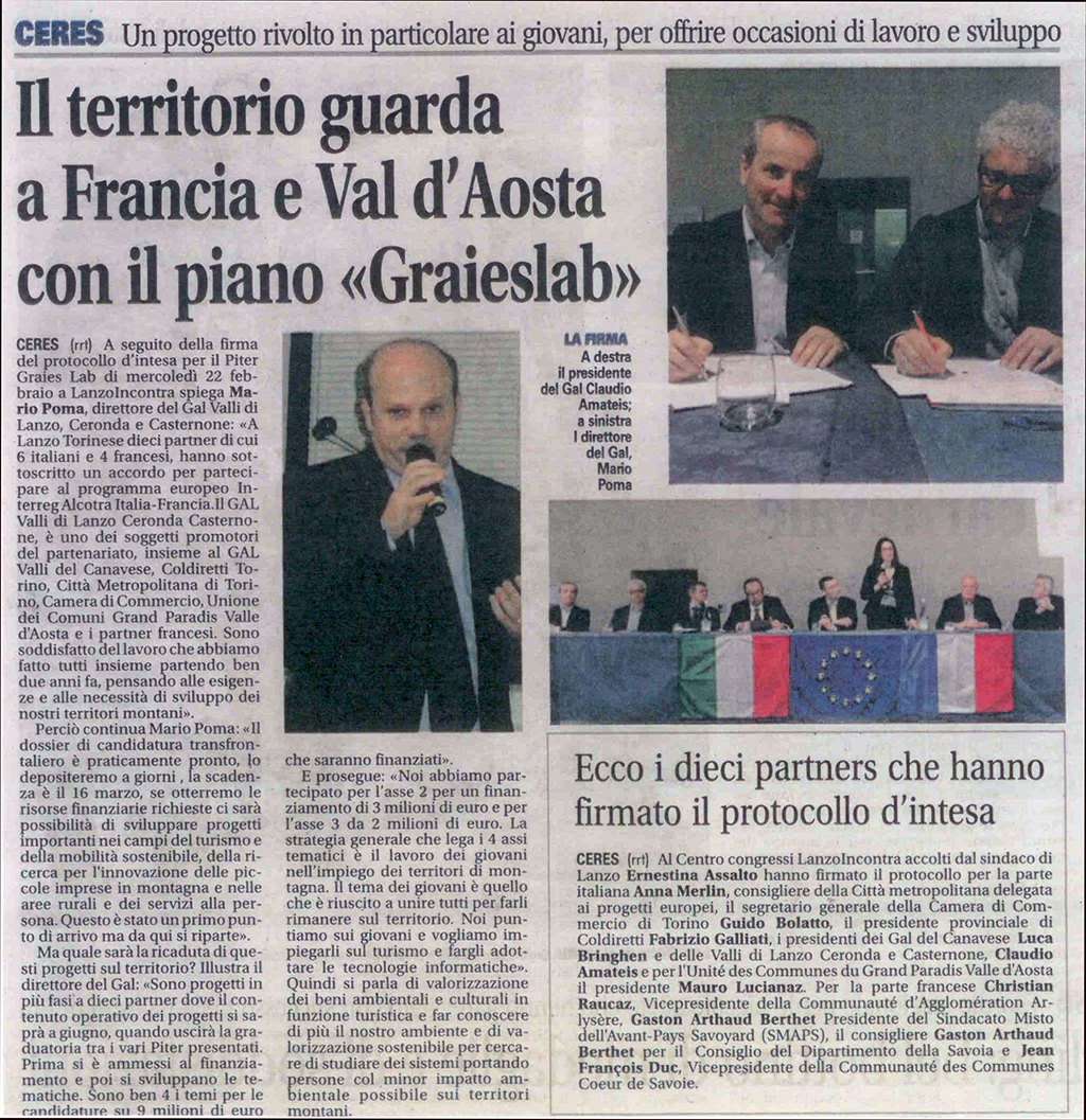 Il territorio guarda a Francia e Val d'Aosta con il piano "GraiesLab"