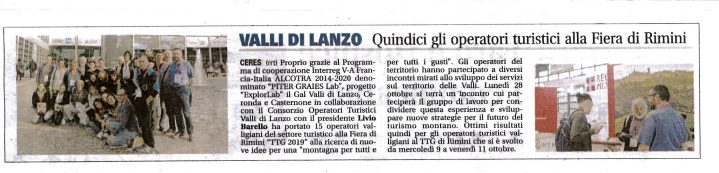 Articolo su il Canavese relativo agli operatori turistici alla fiera di Rimini